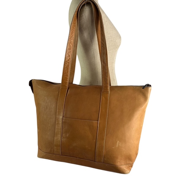 Vintage Large LE DONNE Tan Genuine Leather Tote Bag With Double Straps - Picture 1 of 12
